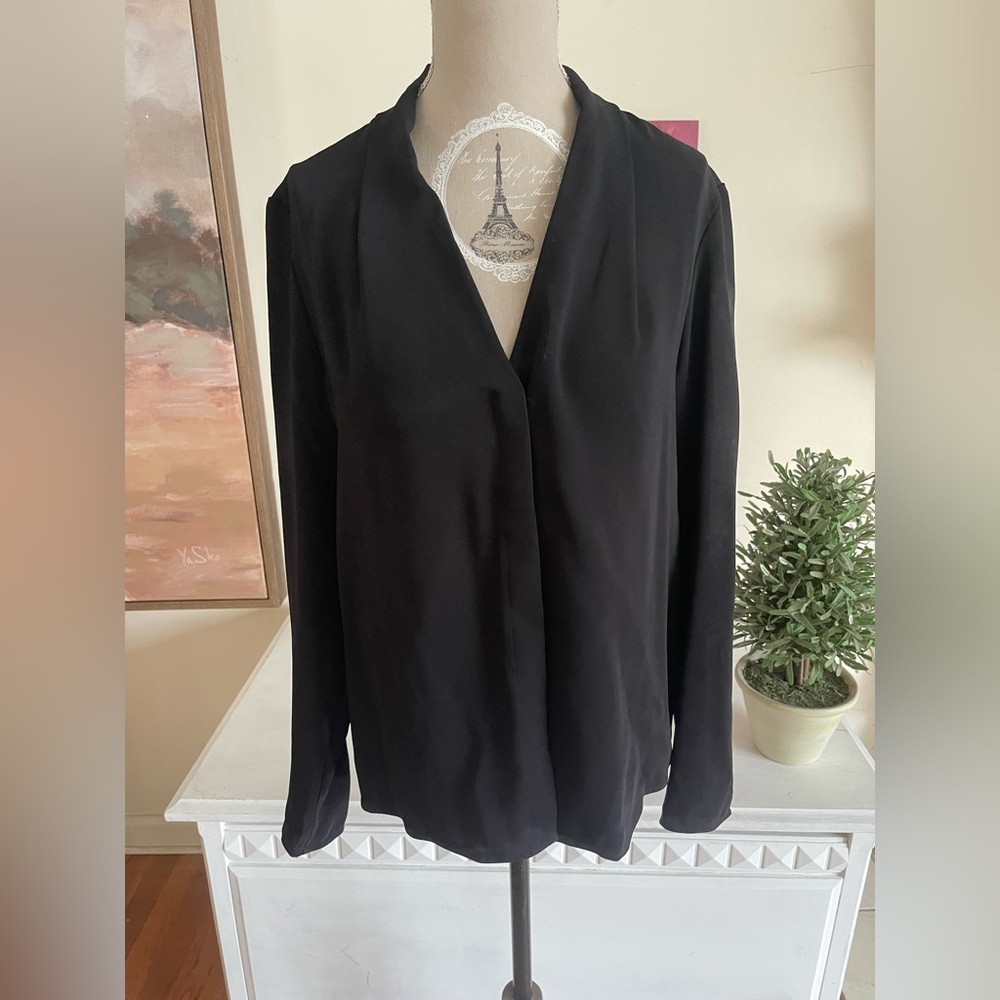 Aritzia Babaton V Neck Black Button Front Top
